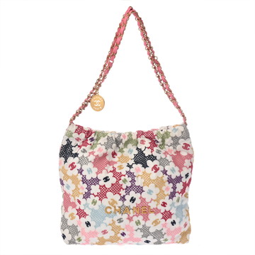 シャネル スモールハンドバッグ CHANEL22 2024年SS マルチカラー AS3260 レース/コットン レディース バッグ 【中古】【bag】