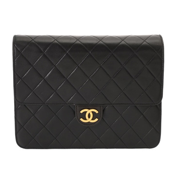 シャネル マトラッセ プッシュロック チェーンショルダー ブラック ラムスキン レディース バッグ 【中古】【bag】