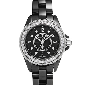 シャネル J12 29MM H2571 ブラックラッカー/ダイヤモンド レディース 時計 【中古】【wristwatch】