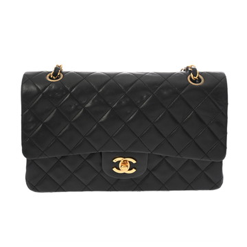 シャネル マトラッセ Wフラップ Wチェーンショルダー 25 ブラック A01112 ラムスキン レディース バッグ 【中古】【bag】