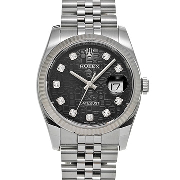ロレックス デイトジャスト 36 116234G ブラックコンピュータ/ダイヤモンド メンズ 時計 【中古】【wristwatch】