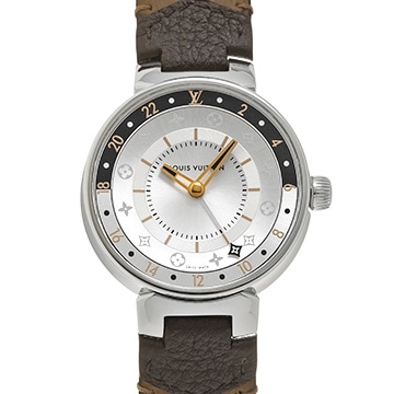 ルイ ヴィトン タンブール ムーンデュアルタイム QA104Z シルバー/ブラック レディース 時計 【中古】【wristwatch】