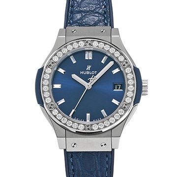 ウブロ クラシック フュージョン チタニウム ブルー 581.NX.7170.LR.1104 ブルー レディース 時計 【中古】【wristwatch】