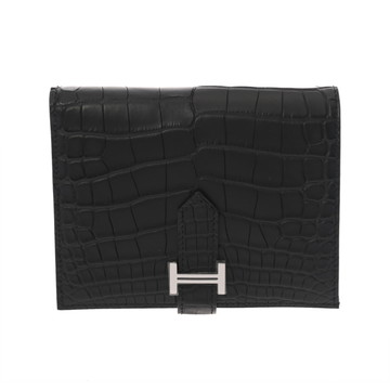 エルメス ベアン コンパクト ブラック アリゲーターマット レディース 財布 【中古】【purse】