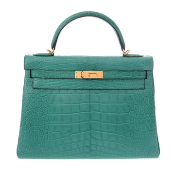 エルメス ケリー 32 内縫い  ブルーパオン アリゲーターマット レディース バッグ 【中古】【bag】