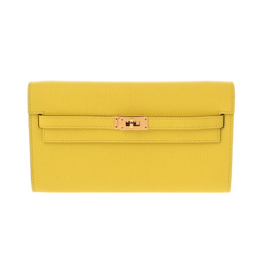 エルメス ケリーウォレット ロングトゥーゴー ジョーヌナプル シェーブル レディース 財布 【中古】【purse】