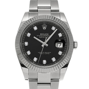 ロレックス デイトジャスト 41 126334G ブライトブラック/ダイヤモンド メンズ 時計 【中古】【wristwatch】