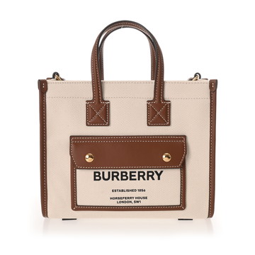 バーバリー ミニ フレヤ トート ナチュラル/タン 8044143 キャンバス/レザー レディース バッグ 【中古】【bag】