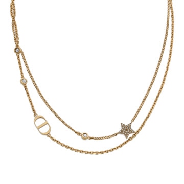 ディオール Petit CD ダブル ネックレス ゴールド/ホワイト N1155PMTCY D301 メタル/クリスタル レディース ジュエリー 【中古】【jewelry】