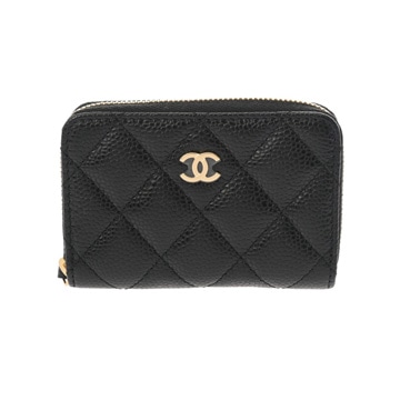 シャネル マトラッセ クラシック ジップ コインパース ブラック AP0216 グレインドカーフスキン レディース 財布 【未使用】【purse】