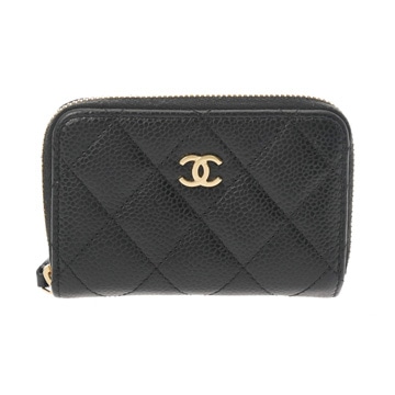 シャネル マトラッセ クラシック ジップ コインパース ブラック AP0216 グレインドカーフスキン レディース 財布 【中古】【purse】