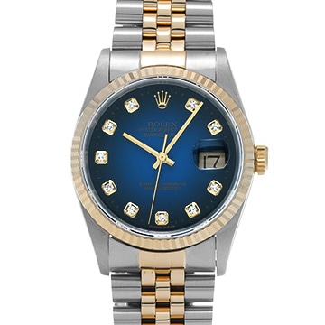 ロレックス デイトジャスト 16233G ブルー・グラデーション/ダイヤモンド メンズ 時計 【中古】【wristwatch】