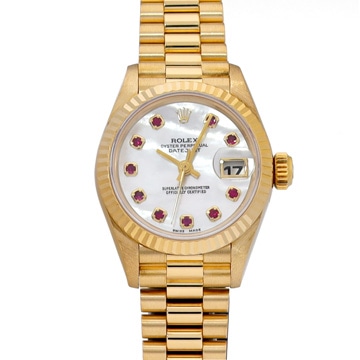 ロレックス レディ デイトジャスト 69178NGR ホワイトシェル/ルビー レディース 時計 【中古】【wristwatch】