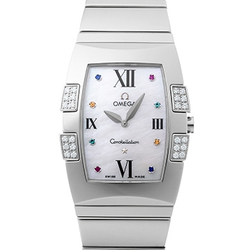 オメガ コンステレーション クアドレラ クォーツ 1586.79 ホワイトシェル/ルビー/サファイア/エメラルド レディース 時計 【中古】【wristwatch】