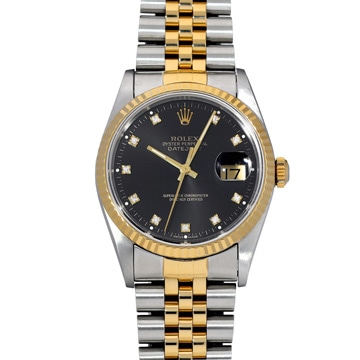 ロレックス デイトジャスト 36 16233G ブラック/ダイヤモンド メンズ 時計 【中古】【wristwatch】