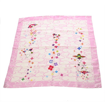 ルイ ヴィトン カレ ウェーブ LV×村上隆 ホワイト/ピンク M71931 シルク100％ レディース 【中古】【other】