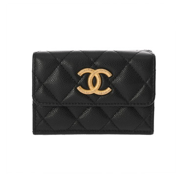 シャネル スモール フラップ ウォレット  ブラック AP3518 グレインドカーフスキン レディース 財布 【中古】【purse】