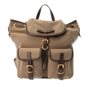 プラダ バックパック ベージュ/ブラウン 1BZ006 ジャガードキャンバス/レザー レディース バッグ 【中古】【bag】