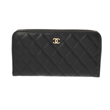 シャネル マトラッセ クラシック ロング フラップウォレット ブラック AP0242 グレインカーフスキン レディース 財布 【中古】【purse】