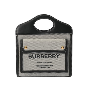 バーバリー ミニ ポケットバッグ グレー/ブラック 80393611 コットンキャンバス/レザー レディース バッグ 【中古】【bag】