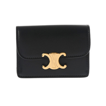 セリーヌ トリンオフ フラップ付きカードホルダー ブラック 10I583DPV.38SI シャイニーカーフ ユニセックス 【中古】【other】