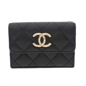 シャネル マトラッセ スモールフラップウォレット  ブラック AP3328 グレインドカーフスキン レディース 財布 【中古】【purse】