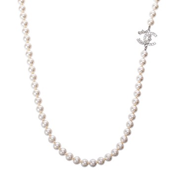 シャネル ロングネックレス シルバー/ホワイト メタル/ラインストーン/フェイクパール レディース ジュエリー 【中古】【jewelry】