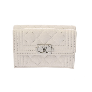 シャネル ボーイシャネル スモール フラップ ウォレット ホワイト A84432 グレインドカーフレザー レディース 財布 【未使用】【purse】