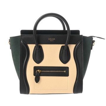 セリーヌ ラゲージ ナノ 2WAY ブラック/ベージュ/グリーン 168243 ドラムドカーフ/スムースカーフ レディース バッグ 【中古】【bag】