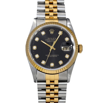 ロレックス デイトジャスト 36 16233G ブラック/ダイヤモンド メンズ 時計 【中古】【wristwatch】