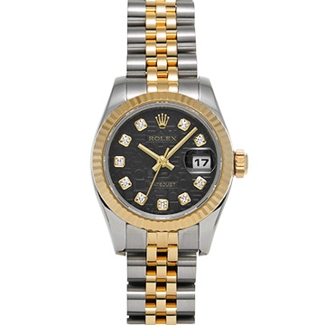 ロレックス デイトジャスト 179173G ブラックコンピュータ/ダイヤモンド レディース 時計 【中古】【wristwatch】