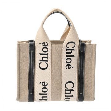 クロエ WOODY スモールトートバッグ ベージュ/ネイビー CHC22AS397 リネンキャンバス/カーフ レディース バッグ 【中古】【bag】