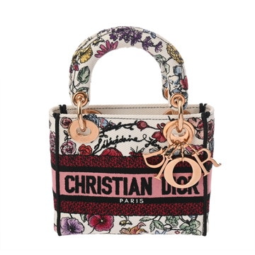 ディオール LADY DIOR ミニバッグ ホワイト系マルチカラー M0500 キャンバス レディース バッグ 【中古】【bag】