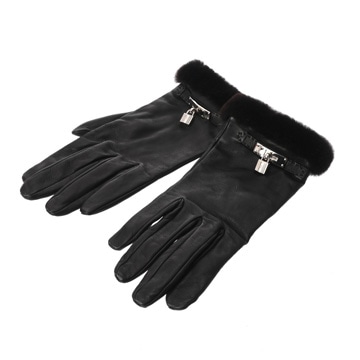 エルメス グローブ プリンセス ＃7 1/2 ブラック ミンクファー/ラムスキン/カシミア レディース 【中古】【other】