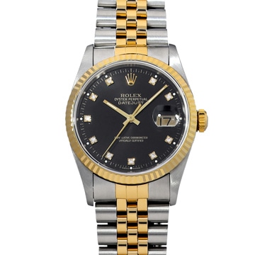 ロレックス デイトジャスト 36 16233G ブラック/ダイヤモンド メンズ 時計 【中古】【wristwatch】