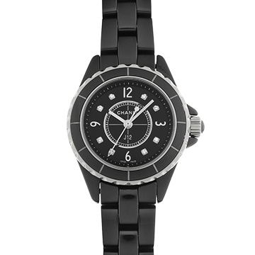 シャネル J12 29MM H2569 ブラックラッカー/ダイヤモンド レディース 時計 【中古】【wristwatch】