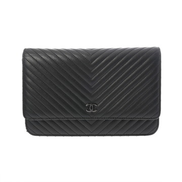 シャネル Vステッチ チェーンウォレット ブラック A33814 カーフスキン レディース バッグ 【中古】【bag】