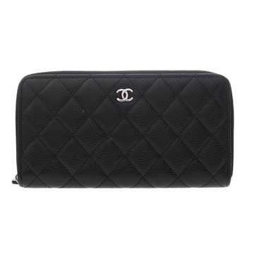 シャネル マトラッセ クラシック ロング フラップウォレット ブラック AP0242 グレインカーフスキン レディース 財布 【中古】【purse】