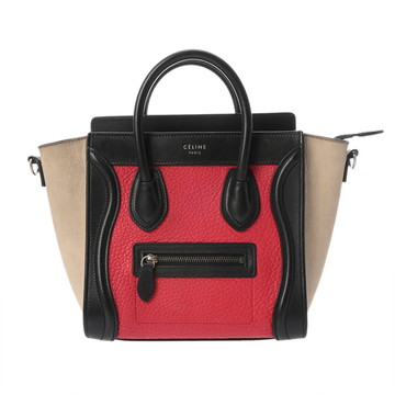 セリーヌ ラゲージ ナノ 2WAY レッド/ブラック/ベージュ 168243DRU カーフ/レザー レディース バッグ 【中古】【bag】