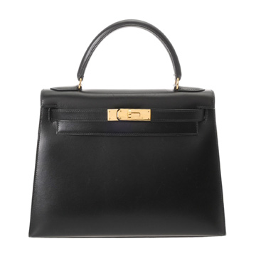 エルメス ケリー 28 外縫い ブラック ボックスカーフ レディース バッグ 【中古】【bag】