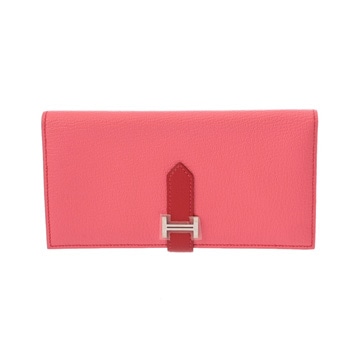 エルメス ベアンスフレ  ローズアザレ/ルージュカザック シェーブル レディース 財布 【中古】【purse】