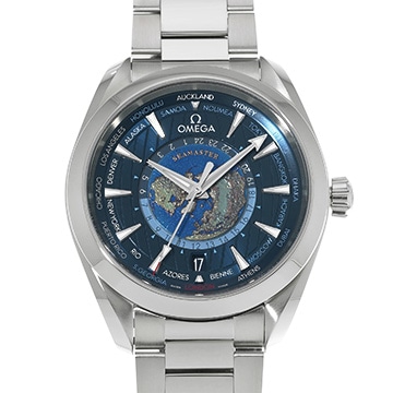 オメガ シーマスター アクアテラ コーアクシャル マスタークロノメーター GMT ワールドタイマー 220.10.43.22.03.001 ブルー メンズ 時計 【中古】【wristwatch】