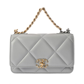 シャネル CHANEL19 チェーンウォレット グレー AP3267 ラムスキン レディース バッグ 【中古】【bag】
