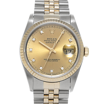 ロレックス デイトジャスト 16233G シャンパン/ダイヤモンド メンズ 時計 【中古】【wristwatch】