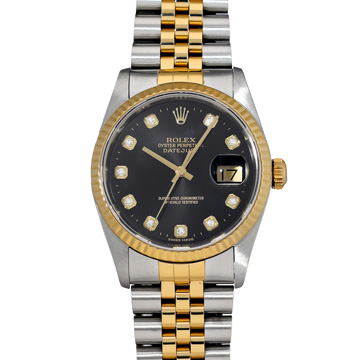 ロレックス デイトジャスト 36 16233G ブラック/ダイヤモンド メンズ 時計 【中古】【wristwatch】
