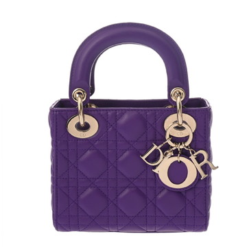 ディオール カナージュ LADY DIOR バッグ ミニ パープル M0505ONGE ラムスキン レディース バッグ 【中古】【bag】