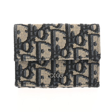 ディオール 三つ折りウォレット 日本限定 ベージュ/ブラック 2OBBC110YSE_H05E オブリークジャガードキャンバス レディース 財布 【中古】【purse】
