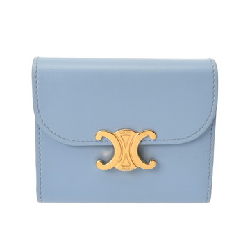 セリーヌ トリンオフ スモールフラップウォレット  ブルー 10D783DPV シャイニーカーフ レディース 財布 【中古】【purse】