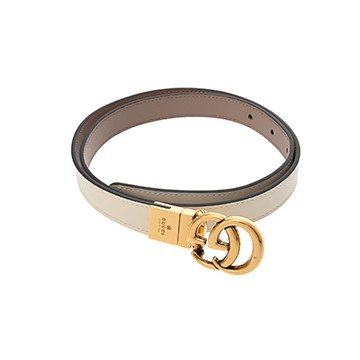 グッチ GGマーモント リバーシブル スリムベルト #80 ホワイト/ピンクベージュ 659418 レザー メンズ 【中古】【other】