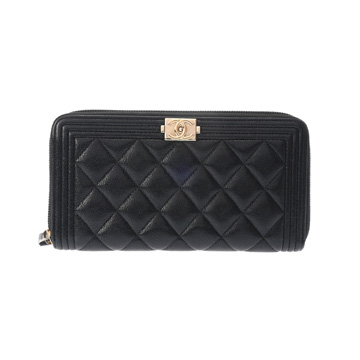 シャネル ボーイシャネル ロングジップウォレット  ブラック A80288 キャビアスキン レディース 財布 【中古】【purse】